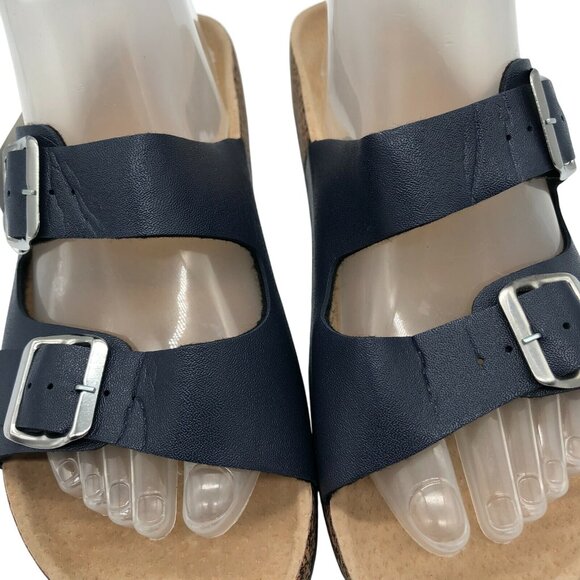 SandalUp Womens Slide Sandals Footbed Faux Leather Buckle Navy Blue 42 US 11 - Picture 3 of 6